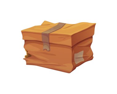 Hasarlı ve buruşmuş karton kutu. Yırtılmış kirli teslimat paketi, parçalanmış karikatür taşıyıcı taşıyıcı konteynırı. Hasarlı kargo paketi ya da ıslak karton karton kutu.