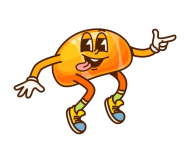 Çizgi film, cadılar bayramı jöleli tatlı karakteri. İzole edilmiş vektör komik tatil dragee retro kişiliği mutlu bir şekilde gülüyor. Çocuklar için karamelli tatlı şaka mı şeker mi partisi, neşeli pastane atıştırmalığı