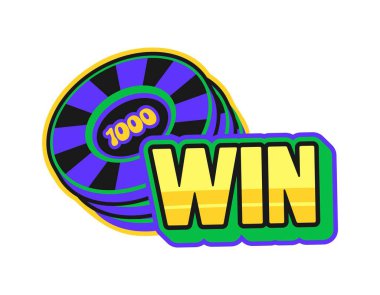 Kumarhane kazandı, servet Y2K moda geçmişe ait çıkartma. Kumar falı retro vektör etiketi, Vegas 60 'ların oyunu yaması. Kumarhane parası olan kumarhane ikramiyesi fişleri ve altın tipografi.