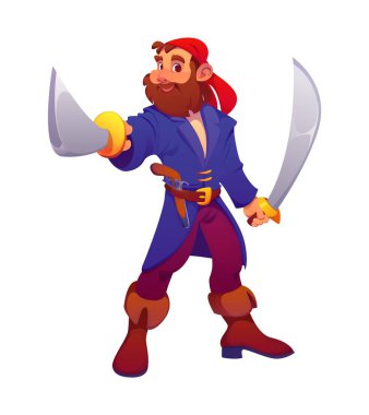 Korsan gemi mürettebatı karikatür karakteri. Kılıçlı, tüfekli, vektör kişilikli. Korsan gemisi bataklığının Karayip mürettebat karakteri ya da bandanalı parlamento kaptanı.