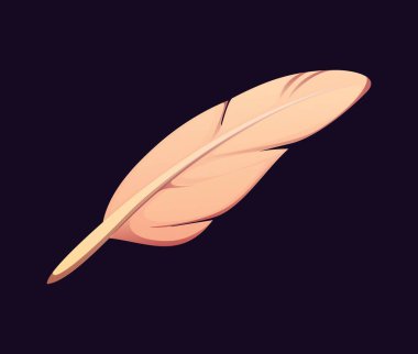 Karikatür tüyü ya da korsan Ortaçağ yazı kalemi ve antik kırtasiye, vektör ikonu. Masal kitabı ya da mesaj mektubu yazmak için eski mürekkep tüyü ya da antik mürekkep kalemi