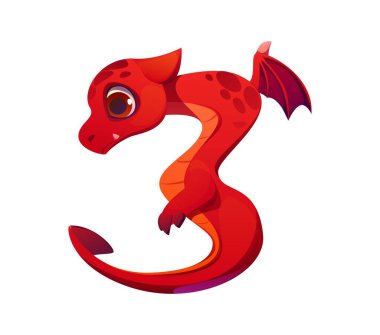 Asyalı kırmızı ejderha karakter yazı tipi 3-3. Fantezi canavarı matematik numarası, kırmızı sürüngen karakter vektörü çocuklar ABC tipi figür. Peri ejderhası alfabesi yazı tipi rakamı veya matematik yazı tipi sayı sembolü