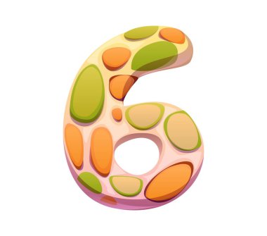 Tatlı tatlı yazı tipi, pastane pastası için şekerleme ve şekerlemeci tipi, vektör çizgi film tipi. 6 numara, fındık şekerli fındıklı fındıklı fındık şekeri şekerlemeli kurabiye tipi.