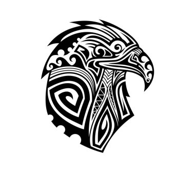 Maori kabilesi kartal hayvan dövmesi. Yeni Zelanda kabile motif izi, Polinezya Maori etnik savaşçısı izole vektör işareti. Hawaii kabilesi dövmesi ya da Samoa kültürü yırtıcı hayvan sembolü.