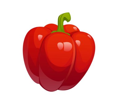 Çizgi film çiğ, olgun kırmızı dolmalık biber. İzole edilmiş vektör doğal taze, sağlıklı yiyecek, kırmızı biber bitkisi. Bulgar biberi, organik sebze, tarım üretimi, tarım mahsulü, besleyici yemek malzemeleri