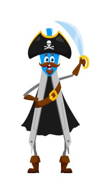 Çizgi film pusula ya da ayırıcı eğitim okulu kırtasiyesi korsanı ve elinde kılıç tutan korsan karakter. Tecrit edilmiş vektör öğrenme aracı kisiligi deniz maceralarina kabadayılık taslar.