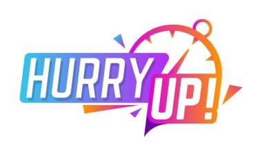 Acele et satış, son dakika teklifi ve satış promosyonu için kronometre ikonu, vektör bayrak. Zaman ayarlı saat ile acele etiket sınırlı teklif, satış tanıtım anlaşması ve mağaza özel indirim reklamı