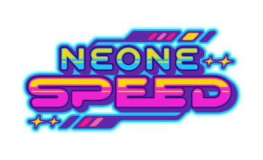 Formula F1 yarış retro Y2K simgesi veya amblemi. Formula 1 şampiyonası Y2K vektör amblemi, hız yarışı sembolü. Neon renkleri fütüristik tipografiye sahip büyük prix simgesi