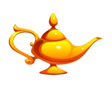 Karikatür antik altın cin lambası, izole edilmiş vektör parlak Mısır oyun ikonu, fantezi macera, sihir veya Arap hikayeleri için klasik Mısır sembolü ve hazinesi, mistik eser veya tarihi eser