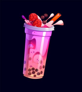 Çizgi film ahududu sütlü çay bardağı. Paket kahve, çay, plastik bardak, fast food, yaz içeceği. Süt, ahududu ve samanla sokak yemeği kokteyli.