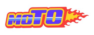 Motosiklet yarışı sporu Grand Prix Y2K retro çıkartması ya da baskısı. Motosiklet yarışı retro vektör etiketi, motor sporu Y2K çıkartması. Alevler ve moto tipografisi olan yarış vintage etiketi