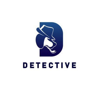 Dedektif Icon, özel soruşturma servisi için. Dumanlı pipo şapkalı köpek kafası, vektör amblemi. Özel dedektiflik bürosu ve polis müfettişi ya da gizli ajan ikonu D harfi.