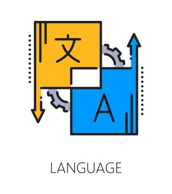 Çocukların dili ve bilişsel yetenek renk çizgisi simgesi ya da işareti. Dil çevirisi ve konuşma geliştirme lineart vektör ikonu, zihinsel kapasite işareti. Beyin bilişsel fonksiyonu veya yetenek sembolü