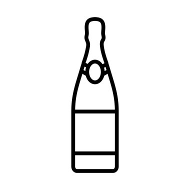 Parti şampanyası ve cam ikon. Düzenlenebilir genişlikte kalın tasarım. Vektör İllüstrasyonu.