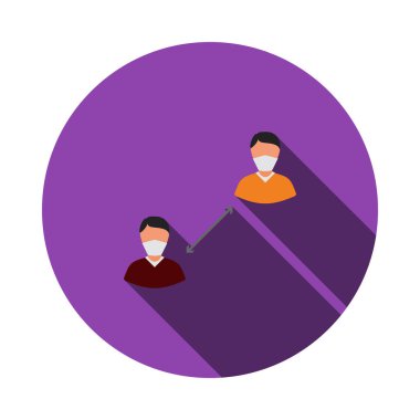 Sosyal Mesafe Simgesi. Uzun Gölgeli Düz Çember Şablon Tasarımı. Vektör İllüstrasyonu.