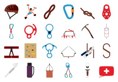 Alpinist Icon Set. Flat Design. Fully editable vector illustration. Text expanded. clipart