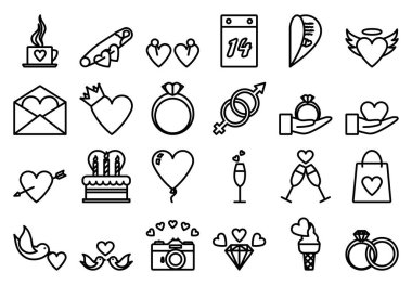 Valentine Simgesi Ayarlandı. Düzenlenebilir genişlikte kalın tasarım. Vektör İllüstrasyonu.