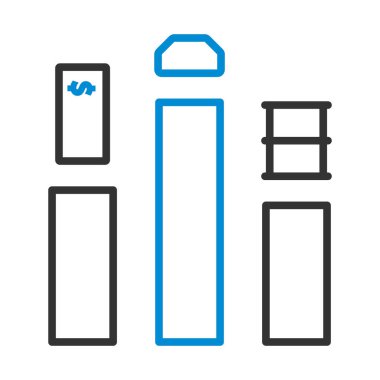 Petrol, Dolar ve Altın Çizelge Simgesi. Renk Doldurma Tasarımı ile Düzenlenebilir Kalın Tasarım. Vektör İllüstrasyonu.