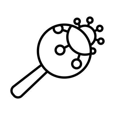 Coronavirus Molekül Simgesi Üzerinde Büyüteç. Düzenlenebilir genişlikte kalın tasarım. Vektör İllüstrasyonu.