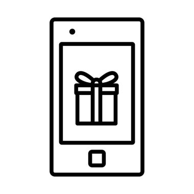 Ekran Simgesinde hediye kutusu olan akıllı telefon. Düzenlenebilir genişlikte kalın tasarım. Vektör İllüstrasyonu.