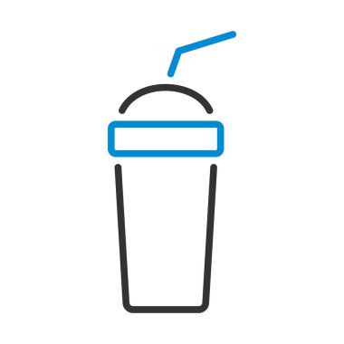 Tek kullanımlık soda bardağı ve esnek çubuk ikonu. Renk Doldurma Tasarımı ile Düzenlenebilir Kalın Tasarım. Vektör İllüstrasyonu.