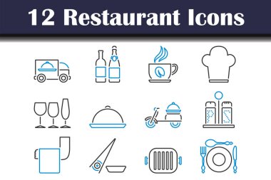 Restoran Simgesi Seti. Renk Doldurma Tasarımı ile Düzenlenebilir Kalın Tasarım. Vektör İllüstrasyonu.