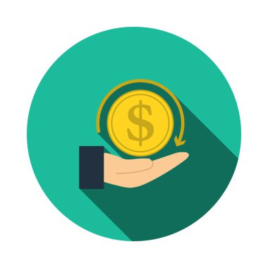 Madeni Paradan İkon 'a. Uzun Gölgeli Düz Çember Şablon Tasarımı. Vektör İllüstrasyonu.