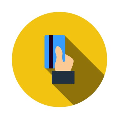 El Tutma Kredi Kartı Simgesi. Uzun Gölgeli Düz Çember Şablon Tasarımı. Vektör İllüstrasyonu.