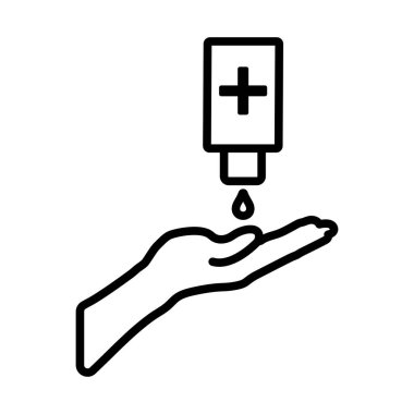 El ikonlu dezenfektan. Düzenlenebilir genişlikte kalın tasarım. Vektör İllüstrasyonu.