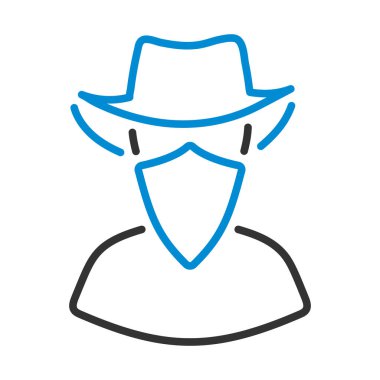 Yüzünde eşarp olan kovboy. Renk Doldurma Tasarımı ile Düzenlenebilir Kalın Tasarım. Vektör İllüstrasyonu.