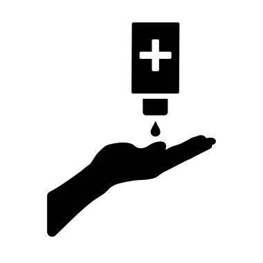 El ikonlu dezenfektan. Siyah Şablon Tasarımı. Vektör İllüstrasyonu.