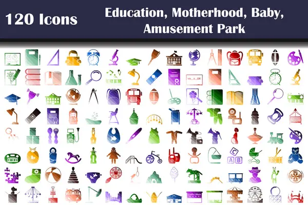 Conjunto 120 Ícones Educação Maternidade Bebê Parque Diversões Temas Projeto — Vetor de Stock