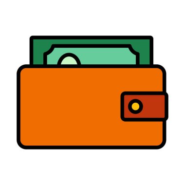 Para İkonlu Cüzdan. Renk Doldurma Tasarımı ile Düzenlenebilir Kalın Tasarım. Vektör İllüstrasyonu.