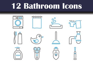 Banyo Simgesi Ayarlandı. Renk Doldurma Tasarımı ile Düzenlenebilir Kalın Tasarım. Vektör İllüstrasyonu.