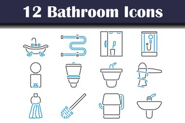 Banyo Simgesi Ayarlandı. Renk Doldurma Tasarımı ile Düzenlenebilir Kalın Tasarım. Vektör İllüstrasyonu.