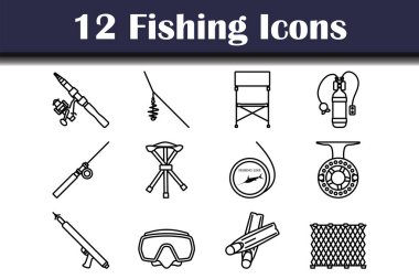 Balık Simgesi Seti. Düzenlenebilir genişlikte kalın tasarım. Vektör İllüstrasyonu.