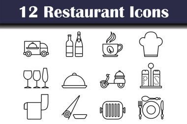 Restoran Simgesi Seti. Düzenlenebilir genişlikte kalın tasarım. Vektör İllüstrasyonu.