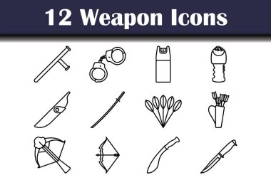 Silah Simgesi Ayarlandı. Düzenlenebilir genişlikte kalın tasarım. Vektör İllüstrasyonu.