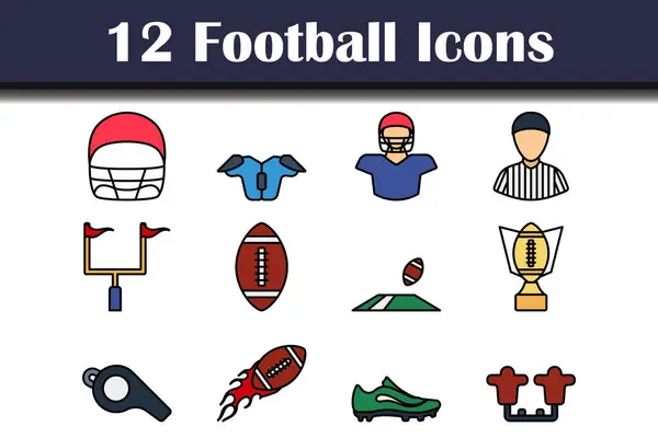 Football Icon Set Editable Bold Outline Color Fill Design Vector — Vettoriale Stock