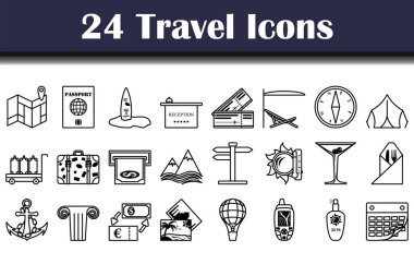 Seyahat Simgesi Ayarlandı. Düzenlenebilir genişlikte kalın tasarım. Vektör İllüstrasyonu.