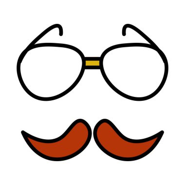 Gözlükler ve Bıyık Simgesi. Renk Doldurma Tasarımı ile Düzenlenebilir Kalın Tasarım. Vektör İllüstrasyonu.