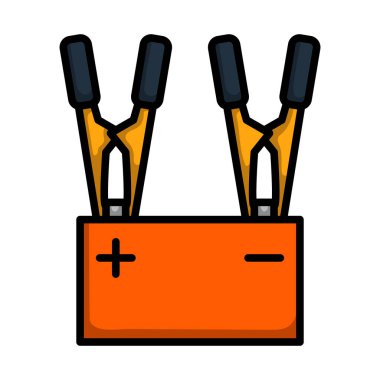 Araba Bataryası Şarj Simgesi. Renk Doldurma Tasarımı ile Düzenlenebilir Kalın Tasarım. Vektör İllüstrasyonu.