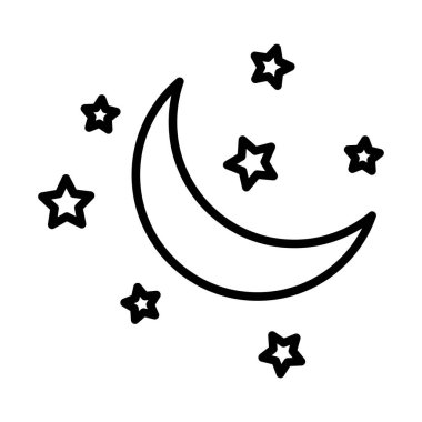 Gece Simgesi. Düzenlenebilir genişlikte kalın tasarım. Vektör İllüstrasyonu.