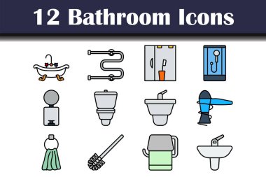 Banyo Simgesi Ayarlandı. Renk Doldurma Tasarımı ile Düzenlenebilir Kalın Tasarım. Vektör İllüstrasyonu.