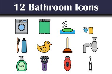 Banyo Simgesi Ayarlandı. Renk Doldurma Tasarımı ile Düzenlenebilir Kalın Tasarım. Vektör İllüstrasyonu.