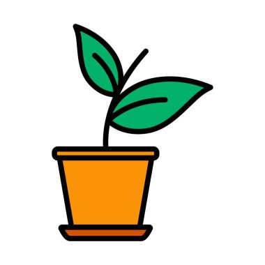 Çiçek Saksısı Simgesine Bitki. Renk Doldurma Tasarımı ile Düzenlenebilir Kalın Tasarım. Vektör İllüstrasyonu.