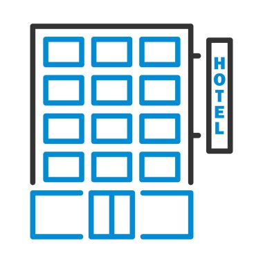Otel Binası Simgesi. Renk Doldurma Tasarımı ile Düzenlenebilir Kalın Tasarım. Vektör İllüstrasyonu.