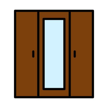 Aynalı ikonlu gardırop. Renk Doldurma Tasarımı ile Düzenlenebilir Kalın Tasarım. Vektör İllüstrasyonu.