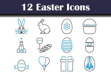 Paskalya ikonu seti. Renk Doldurma Tasarımı ile Düzenlenebilir Kalın Tasarım. Vektör İllüstrasyonu.