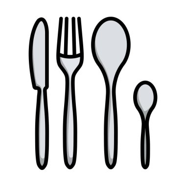 Gümüş takımlar Simge Ayarla. Renk Doldurma Tasarımı ile Düzenlenebilir Kalın Tasarım. Vektör İllüstrasyonu.